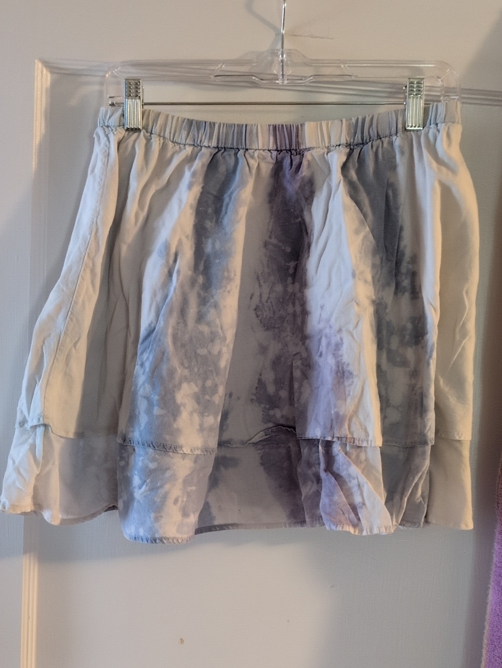 Light Gray & Lavender Tiered Mini Skirt